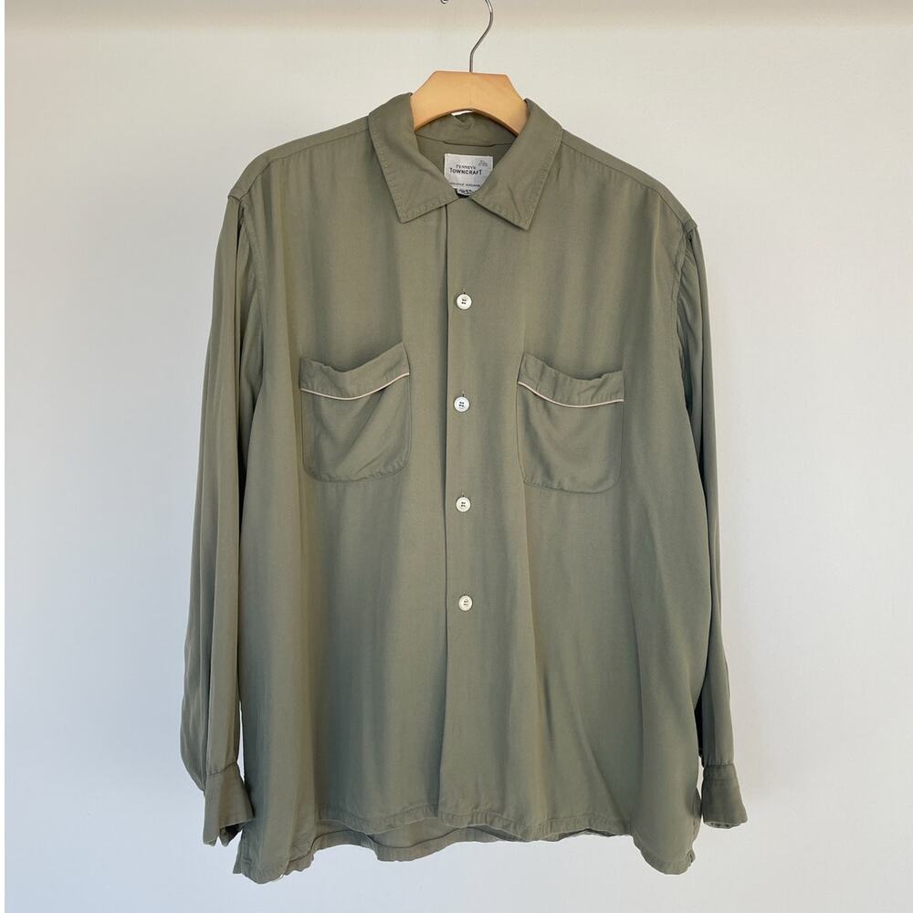 Vtg 40s 50s Sage Penneys Towncraft Gabardine Shirt / Sz XL Loop Collar RARE